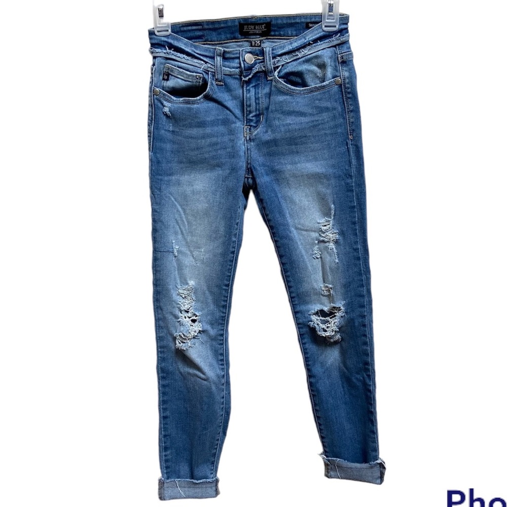 Judy blue skinny fit distressed ankle blue jeans